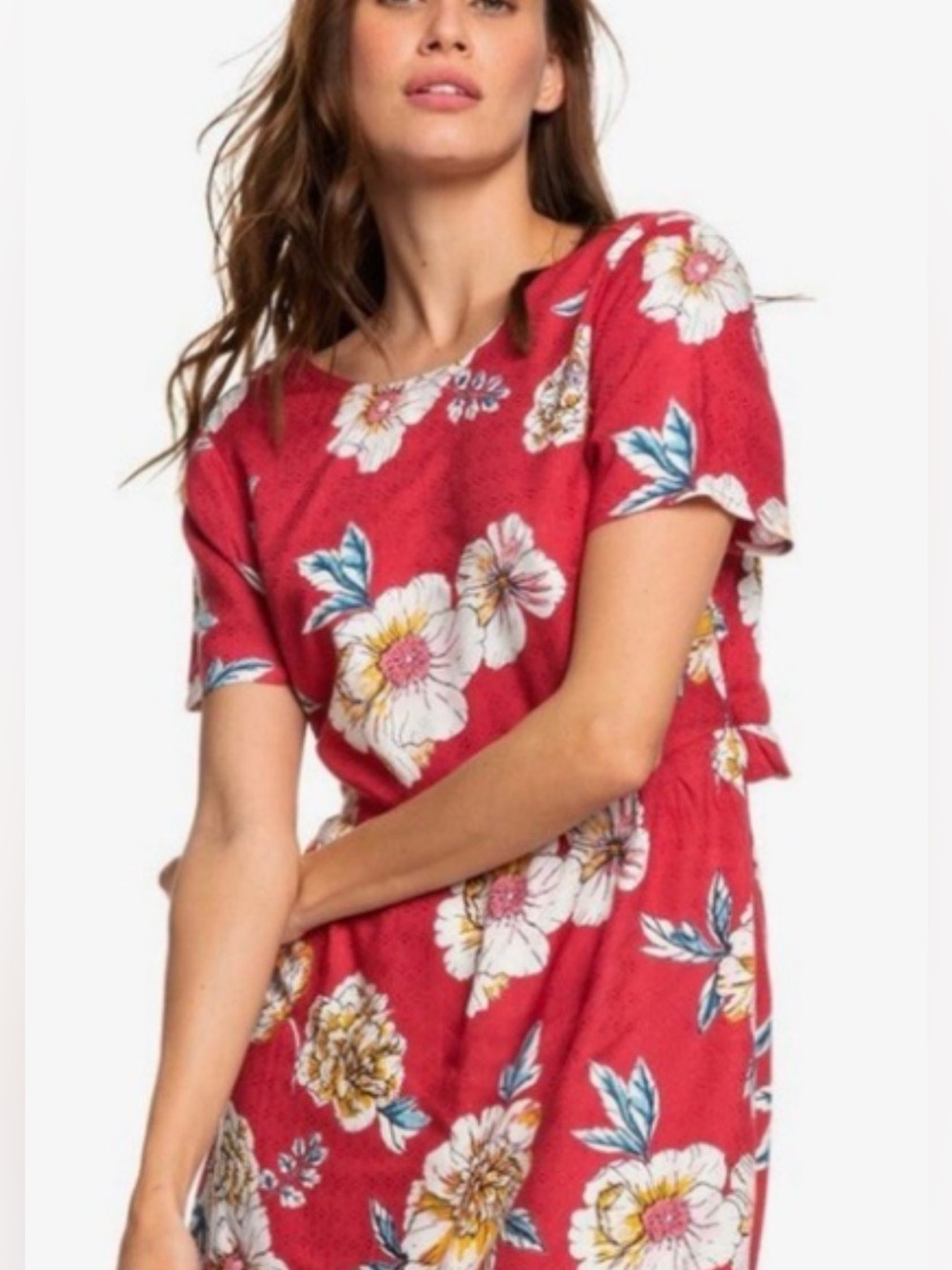 Roxy Red Floral Short Sleeve Mini Dress
